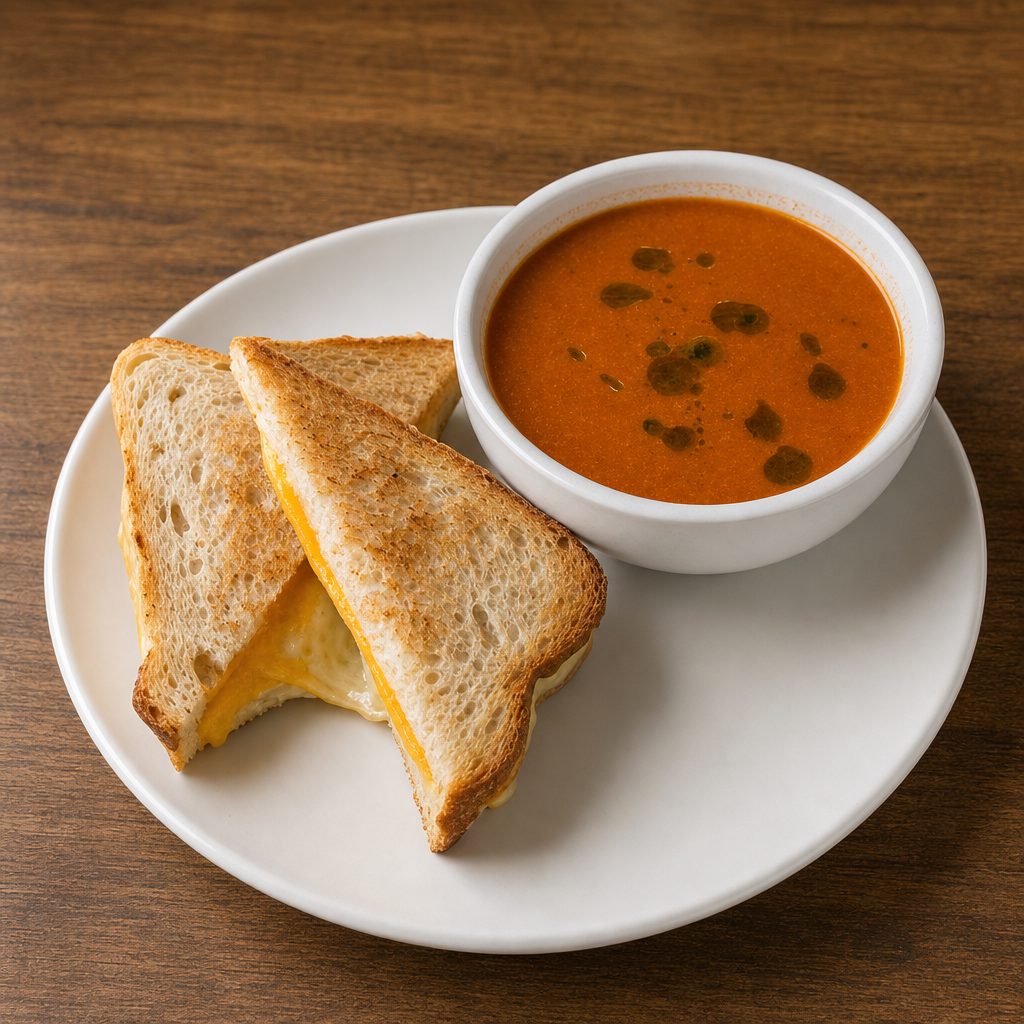 Grilled Triple Cheese and Soup.