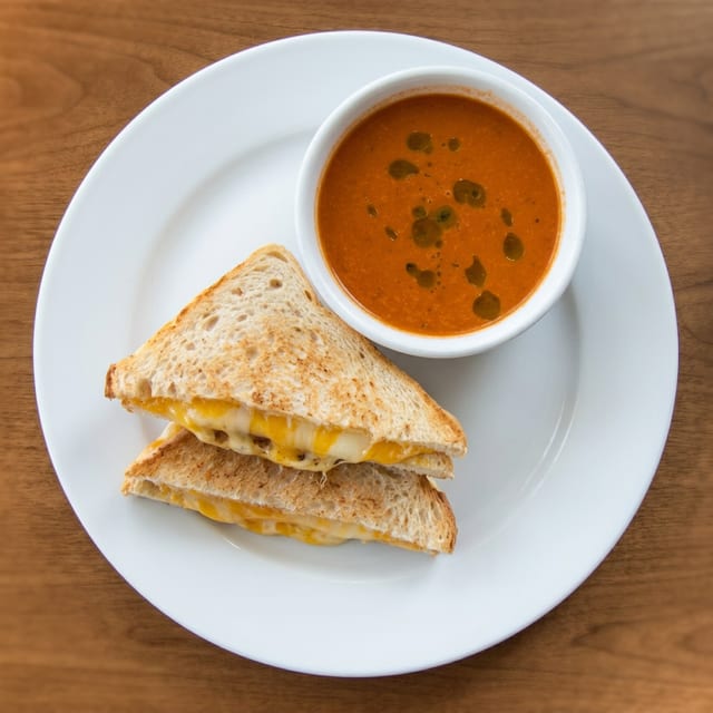 Grilled Triple Cheese and Soup.