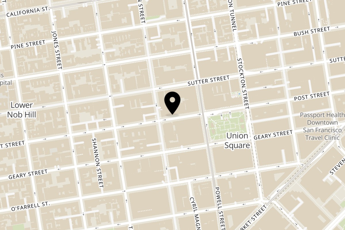 Map showing the location of Cafe La Tazita on 470 Post St in San Francisco